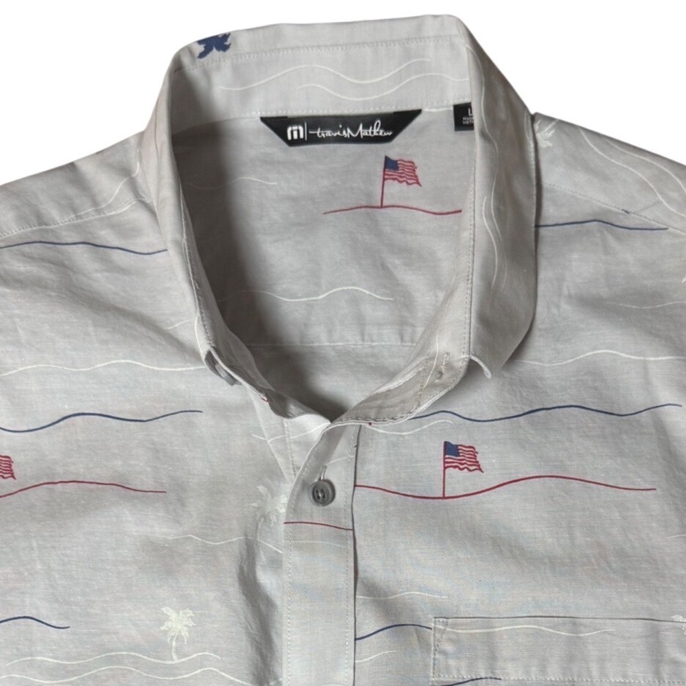 Travis Mathew Button Down Shirt Mens Large Gray USA Flag Golf Patriotic July 4